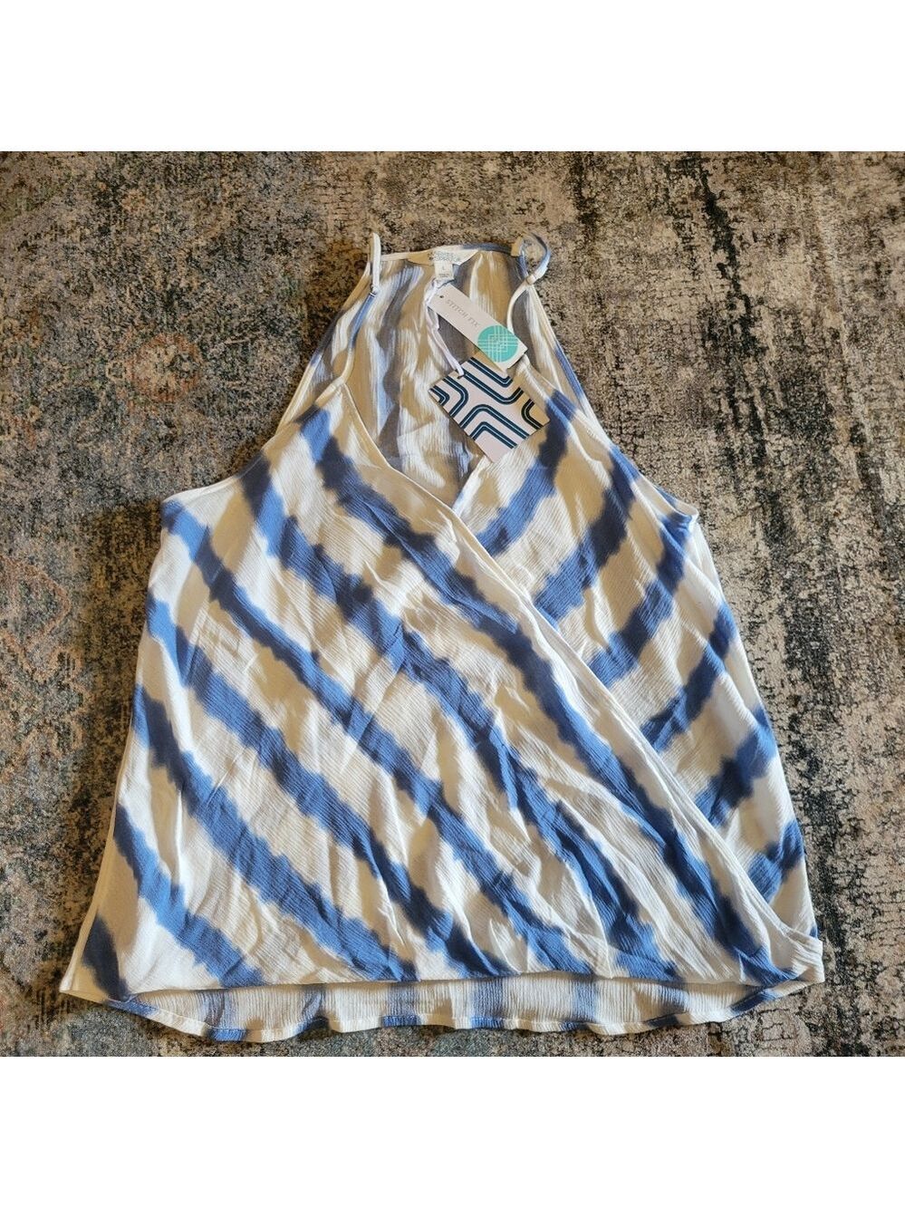 Market & Spruce Blue and White Diagonal Stripe Tank Top Size L